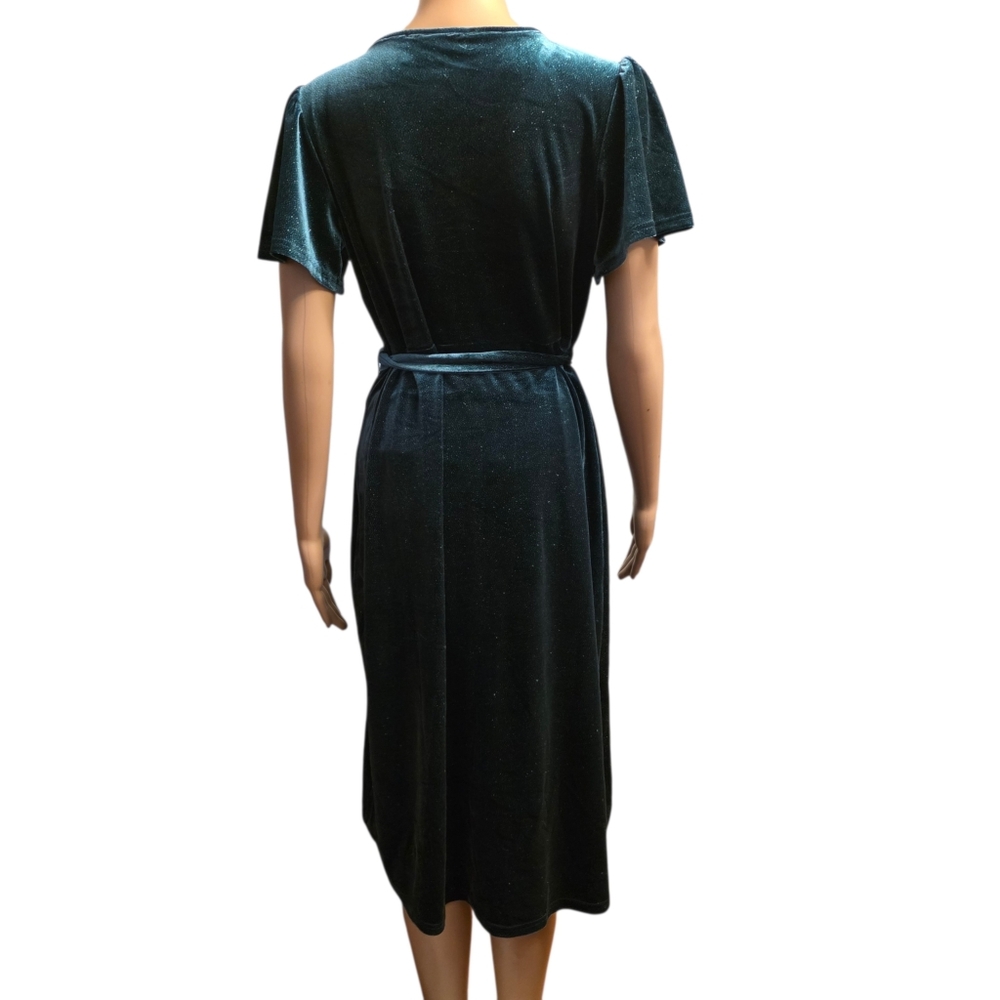 Badgley Mischka Elegant Sparkling Emeral Green Velvet Wrap Dress Size PM - Picture 6 of 16
